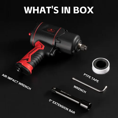 Vista 7 de AEROPRO TOOLS Llave de impacto neumática compuesta de 1/2 pulgada (A315), martillo doble, par máximo de aflojamiento de 1380 pies-libras, 8000 RPM