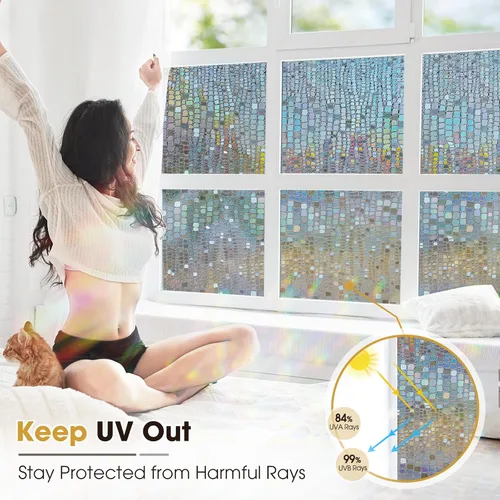 Vista 5 de Windimiley Película de Privacidad para Ventana Arcoíris, Adhesivos Decorativos para Ventana de Vidrio Emplomado 3D de Navidad, Pegatinas