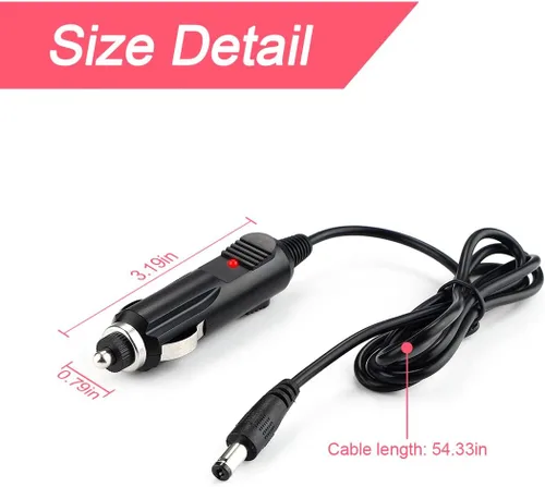 Vista 2 de Adaptador de enchufe macho CC de 0217 x 0083in a encendedor de cigarrillos de 12 V adaptador de fuente de alimentación de cargador de coche CC
