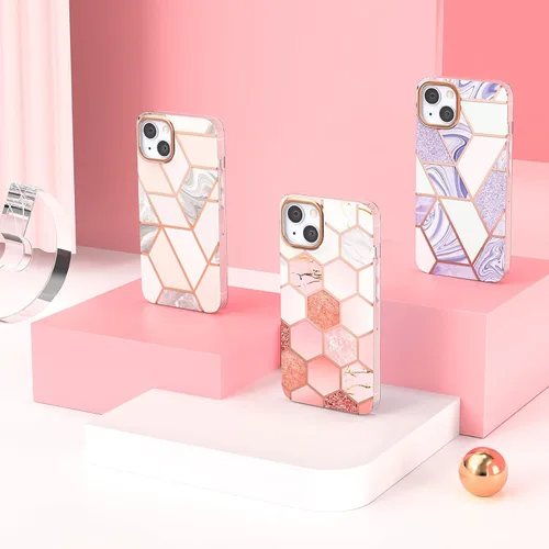 Vista 5 de MATEPROX Funda compatible con iPhone 13, diseño de mármol, delgada y elegante funda geométrica para iPhone 13 de 6.1 pulgadas 2021 (rosa mármol)