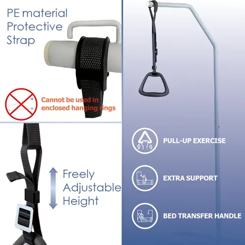 Vista 4 de Trapecio de cama para ancianos, mango de dominadas para dormitorio, accesorios de soporte de movilidad de cama para pacientes lesionados