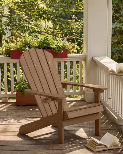 Vista 2 de YEFU Silla Adirondack Resistente a la Intemperie: Sillas Adirondack de Plástico HIPS para Exterior - Sillas de Patio con Portavasos y Textura