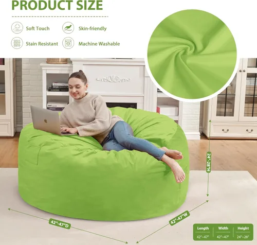 Vista 381 de Puf de 5 pies, puf grande con relleno de espuma viscoelástica, sofá puff esponjoso con funda de terciopelo holandés, puf redondo para sala de estar