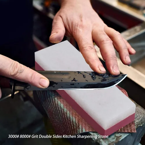 Vista 2 de Kit de piedra para afilar cuchillos, 3000/8000 granos, kit de piedra de doble cara para afilar y moler, base antideslizante y ángulo para varios