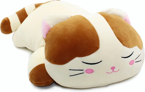 Vista 2 de almohada grande de gato muy suave para abrazar. Gatito de peluche, animal color café 23.5 in