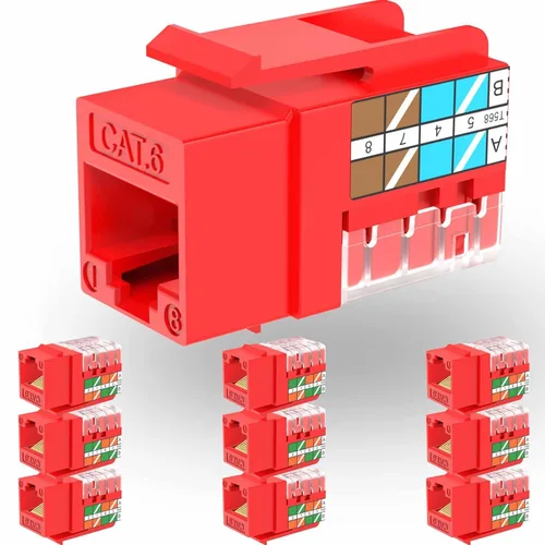 Vista 17 de Rapink RJ45 Conector Keystone Cat6 Soporte 10G, Conectores Keystone UTP 10 Pack para Placa de Pared y Panel de Conexiones, RJ45 Keystone 90 Grados