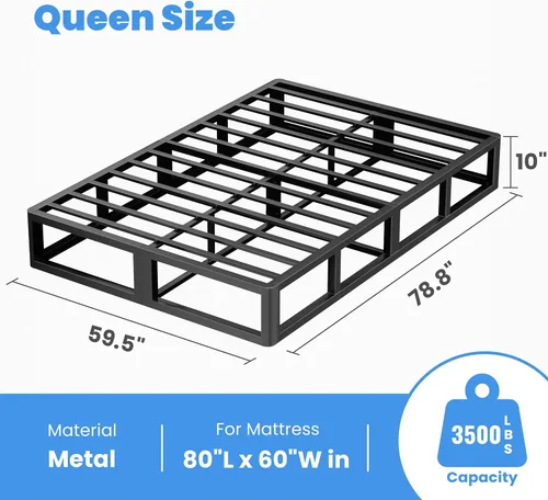 Vista 3 de ROIL Somier metálico de 10 pulgadas tamaño Queen, base de colchón de resortes con cubierta de tela resistente, capacidad máxima de peso de 3500