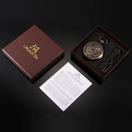 Vista 7 de ManChDa Relojes mecánicos de bolsillo grabados con esqueleto de doble cubierta con números romanos, esfera personalizada con caja y cadena