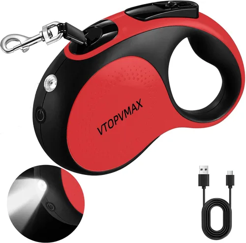Vista 10 de Correa retráctil de 26 pies para perro de hasta 110 libras, correa para caminar sin enredos, cinta de nailon resistente con cable a prueba de Rojo