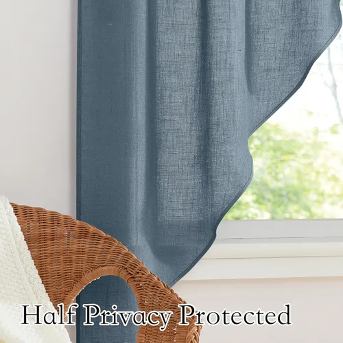 Vista 96 de RYB HOME Cortinas Cortas de Lino con Cenefas Swag - Niveles Semitransparentes para la Parte Superior de Ventanas, Decoración del Hogar con Filtrado