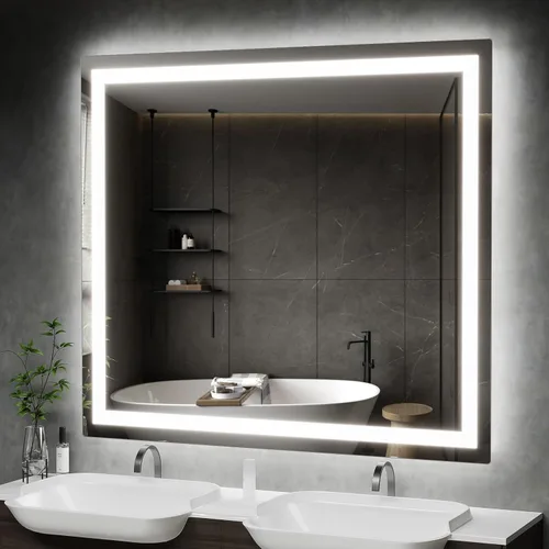 Vista 11 de Memobarco Espejo de Baño LED de 24" x 24" con Iluminación Frontal y Trasera, Espejo de Tocador de Baño Anti-Empañamiento, Espejo de Pared con 3