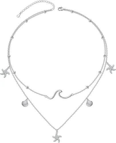 Vista 19 de Collares en Capas para Mujeres Plata de Ley S925 Gargantillas Collar para Mujeres Círculo/Corazón/Doble Círculo/Cruz/Estrella/Collar de Mal de Ojo