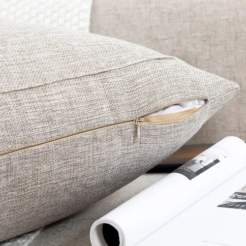 Vista 2 de Jepeak - Fundas de cojín de arpillera, paquete de 2 fundas de almohada cuadradas sólidas, gruesas y decorativas para el sofá o sillón, estilo casa