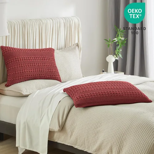 Vista 23 de PHF - Fundas de almohada 100% algodón con tejido gofre europeo, 26 x 26 pulgadas, 2 unidades para decoración elegante del hogar, para cama, sin