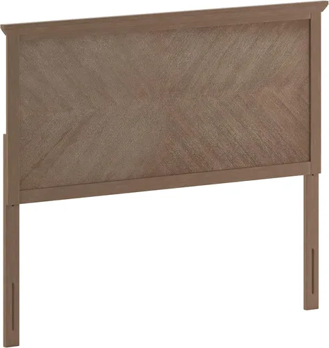 Vista 3 de EMMA + OLIVER Frenti Cabecero de madera de tamaño completo, cabecero ajustable con patrón de espiga en color marrón claro