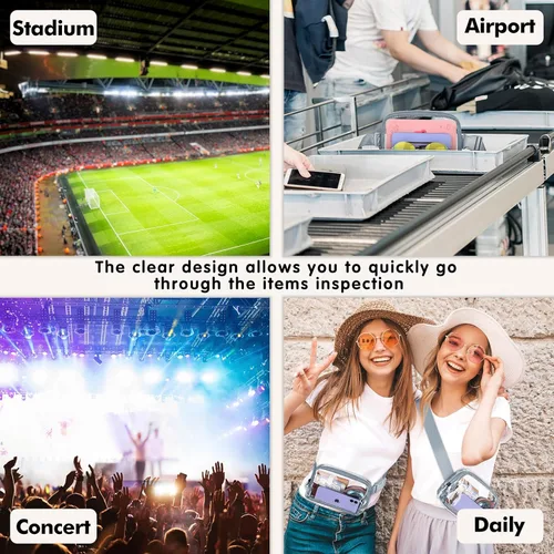 Vista 7 de Riñonera transparente aprobada para estadios, bolsa de cinturón transparente, cangurera transparente para mujeres y hombres con correa ajustable