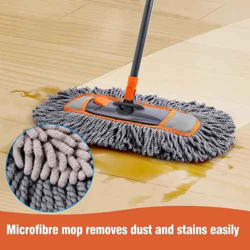 Vista 4 de CLEANHOME Mopa de polvo de microfibra para limpieza de suelos de madera dura, zócalo seco y húmedo y plumero de piso, herramienta de limpieza