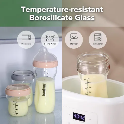 Vista 6 de haakaa Gen.3 - Biberón de vidrio natural de 11 onzas – Tetina de flujo variable anticólicos de cuello ancho, fácil de limpiar y con pestillo