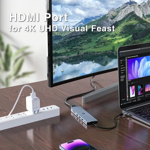 Vista 2 de TOTU Hub USB C 7 en 1 con HDMI 4K, adaptador USB C multipuerto con 3 puertos USB 3.0, 100 W PD, compatibilidad SD/TF, ideal para MacBook, Surface