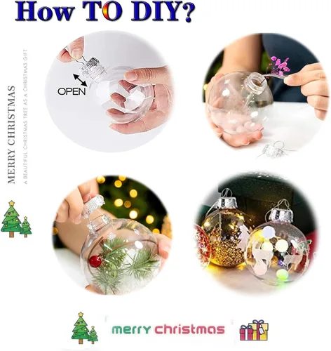 Vista 6 de Neioaas Adornos de Bola de Plástico Transparente - Juego de 12 Adornos Decorativos de Navidad DIY, Adornos de Bola de Plástico Transparente