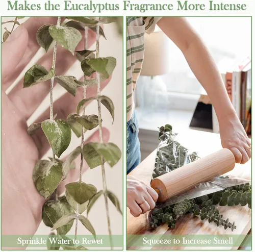 Vista 6 de 16 tallos de plantas de eucalipto seco para ducha, ramas de eucalipto real de 17 pulgadas, hojas de eucalipto 100% naturales, vegetación seca