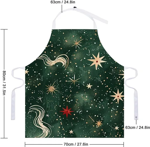 Vista 2 de MUSM Apron for Adults - 27.6 X 31.5 Inch, Heavy-Duty Polyester Aprons with Two Large Pockets, Waterproof Gold And White Stars Kitchen Apron for