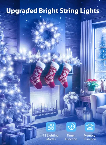 Vista 4 de Minetom Luces de Navidad para Exteriores Luces en Racimo - 500 LED 25 Pies Luces de Cadena de Petardos de Navidad, 12 Modos Temporizador Impermeable