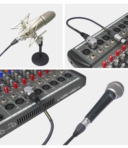 Vista 8 de Cable de audio XLR macho de 3 pines en ángulo recto de 1.5 pies a 3 pines XLR hembra, mezclador, micrófono, cable de audio amplificador, paquete de 2