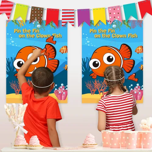 Vista 2 de NEBURORA Paquete de 2 pósteres grandes de 21 x 28 pulgadas con 48 calcomanías, suministros de fiesta de cumpleaños con temática oceánica, decoración