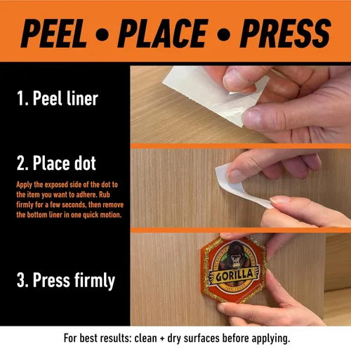Vista 5 de Gorilla Puntos adhesivos permanentes, de doble cara, transparentes, 0.5 pulgadas de diámetro, 150 piezas (paquete de 3), sin ensuciar, apto