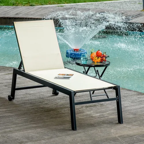 Vista 2 de Outsunny Tumbona para exteriores con ruedas, reclinable de cinco posiciones para tomar el sol, tomar el sol, marco de acero, tela transpirable