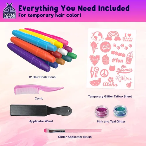 Vista 3 de PURPLE LADYBUG Tiza para el cabello para niñas, tinte lavable, regalos para niños de 8-12, 6-8, regalo de cumpleaños para niñas de 6, 7, 8, 9, 10