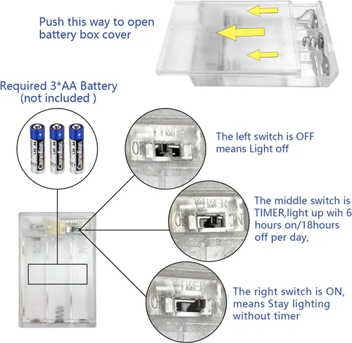 Vista 5 de Paquete de 4 luces LED de gota de rocío a pilas, mini luces de hadas para interiores con función de temporizador, para bodas, hogar, fiestas