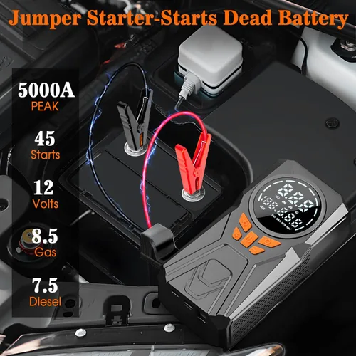 Vista 2 de Kit de emergencia para automóvil con cables de arranque y compresor de aire, kit de herramientas de emergencia en carretera para camiones