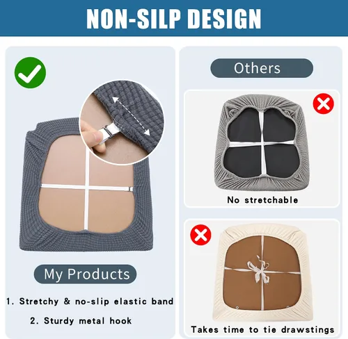 Vista 5 de Smiry Juego de 4 fundas de asiento impermeables para sillas de comedor, tela jacquard elástica, extraíble, lavable, protector de asiento, fundas