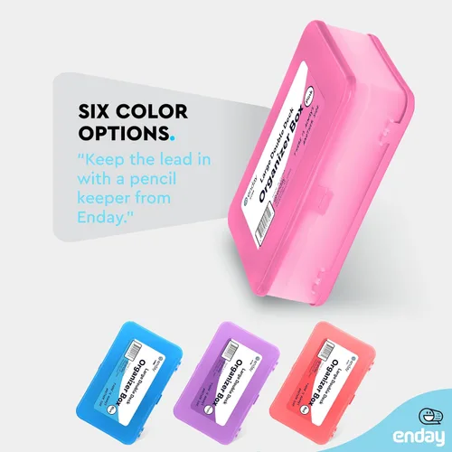 Vista 4 de Enday Caja de Lápices Rosa, Caja de Plástico de Gran Capacidad de Doble Nivel con 12 Compartimentos, Caja de Lápices de Plástico con Tapa de Cierre