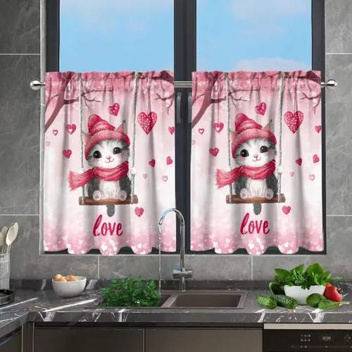 Vista 5 de Highland Cow Curtain Tiers for Valentine's Day Small Window Curtains Room Darkening 27.5'' X 24' 2 Panels