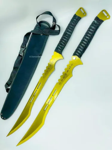 Vista 2 de Juego de 2 espadas ninja de 27 pulgadas, cuchillas de acero inoxidable con vaina/magnética