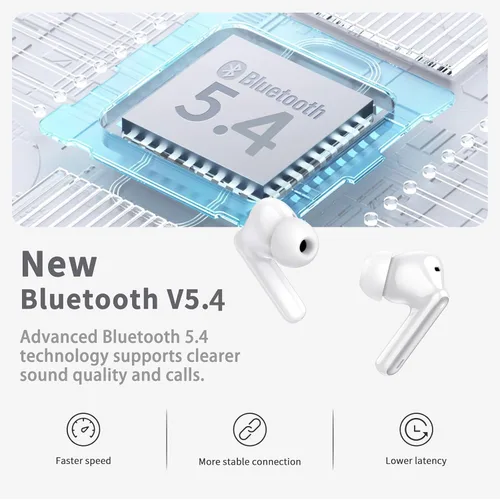 Vista 2 de Auriculares inalámbricos, Bluetooth 5.4 con 4 micrófonos ENC con cancelación de ruido, nuevos auriculares inalámbricos HiFi Stereo Deep Bass 40H