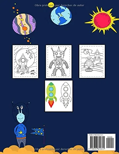Vista 2 de El Espacio Libro para Colorear para Niños 50 Ilustraciones Originales Cuaderno para Pintar Planetas, Robots, Astronautas, Marcianos, Ovnis