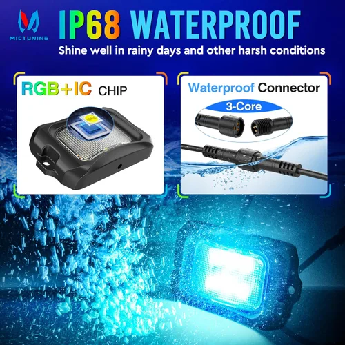 Vista 3 de MICTUNING C2+ RGB+IC Luces de Roca con Colores Cambiantes, Impermeables IP68, 2 piezas de Luces de Neón para Rocas (No Incluye Controlador)
