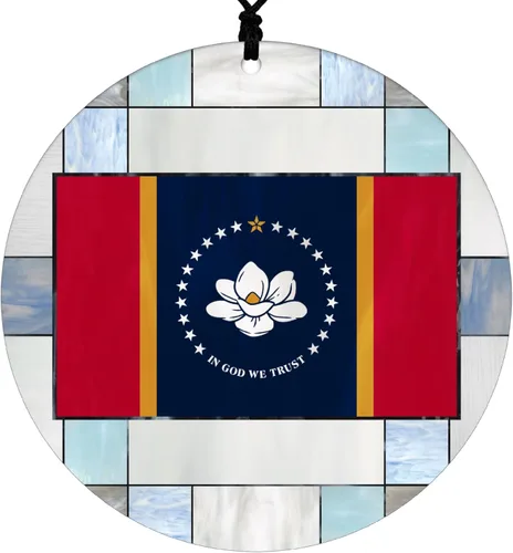 Vista 21 de New Hampshire Christmas Ornament - Faux Stained Glass Design Effect Featuring State Flag - 2026 Hanging Acrylic Disc Decoration for Tree - Unique