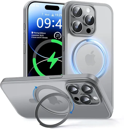 Vista 12 de MAGIC JOHN Soporte Magnético Invisible Giratório de 360° para iPhone 14/iPhone 13 [Antideslizante] [Compatible con MagSafe] Funda con soporte de 16