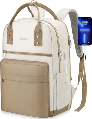 Vista 8 de YAMTION Mochila para computadora portátil para mujer, mochila escolar con cargador, mochilas estéticas para computadora para niñas, mochila