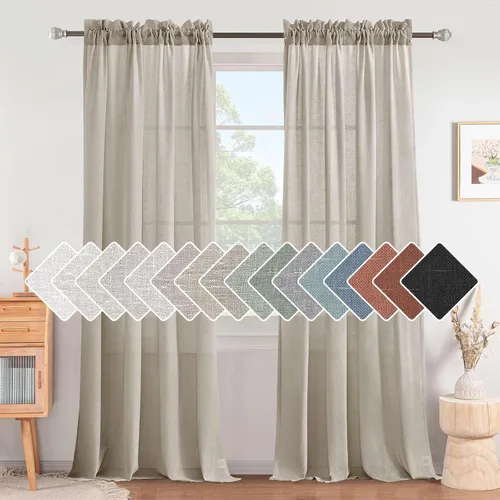 Vista 36 de H.VERSAILTEX Cortinas texturizadas de lino con filtro de luz para sala de estar, tratamiento de ventanas, cortinas naturales y duraderas