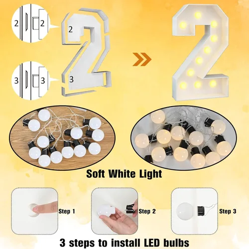 Vista 7 de Marquesina grande de número 2 blanca iluminada, números de 4 pies con luces, marco de mosaico, letra 2 para decoraciones de fiesta de segundo