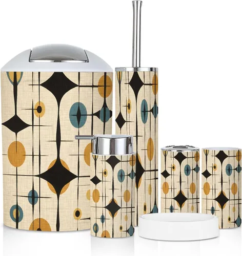 Vista 20 de Bathroom Accessory Set 6 Piece Emerald Cactus Vibrant Sky Stained Glass Western Scene Trash can, Toothbrush Holder, Soap Dispenser, Soap Dish