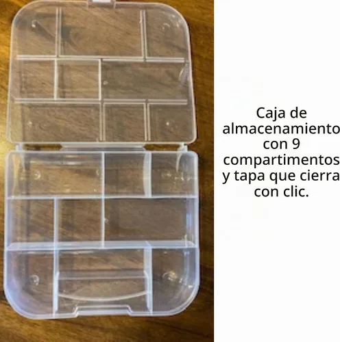 Vista 2 de Caja de almacenamiento, plástico, multifuncional, 9 compartimentos con tapa para artes, manualidades, escuela, suministros para el hogar.