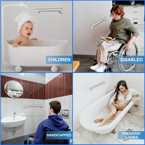 Vista 5 de Mango de ducha de 12 pulgadas, agarre suave, barras de agarre de acero inoxidable 304 para bañeras y duchas, barandillas estándar ADA de níquel