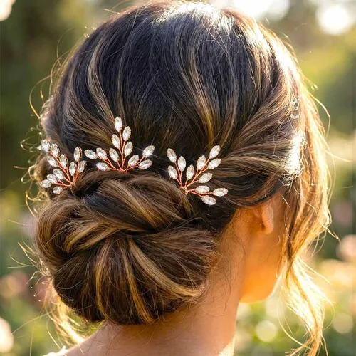 Vista 12 de Heread Leaf Bride - Horquillas para el pelo de boda de cristal, accesorios para el cabello de perlas para mujeres y niñas (paquete de 3) (oro rosa)